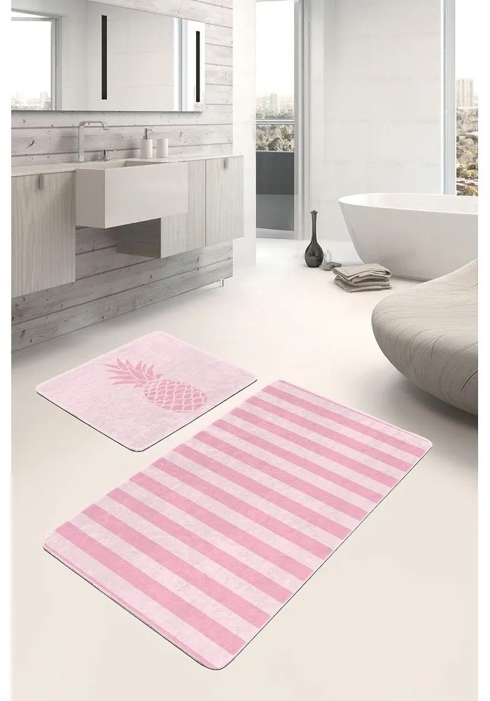 Ružové zamatové kúpeľňové predložky v súprave 2 ks 60x100 cm – Mila Home