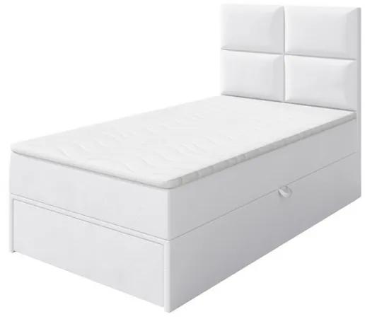 Jednolôžková boxpringová posteľ 90x200 LUGAU - biela ekokoža, ľavé prevedenie
