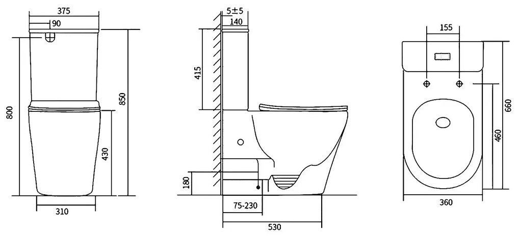 Sapho Sapho, DARIO RIMLESS WC kombi misa s nádržkou, spodný/zadný odpad, biela, PC106V