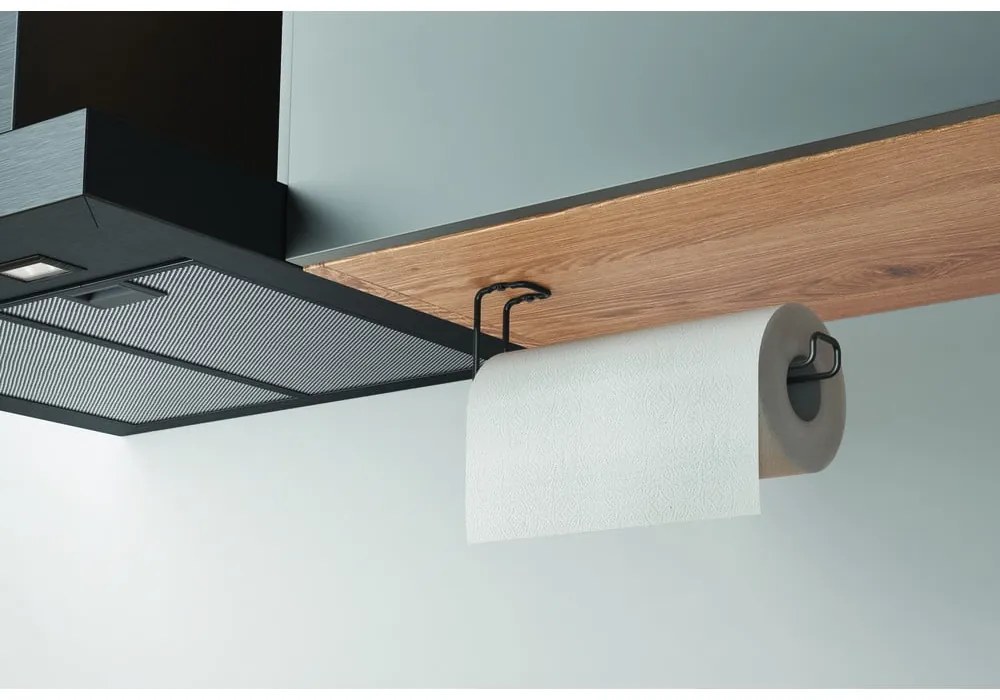 Čierny nástenný držiak na kuchynské utierky Metaltex