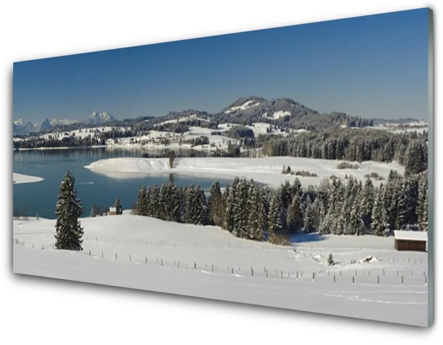 Sklenený obklad Do kuchyne Jazero sneh príroda hory 125x50 cm