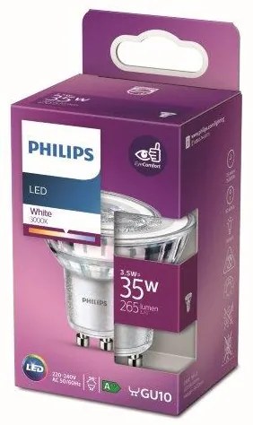 Philips 8718699775650 LED bodová žiarovka GU10 3,5W/35W, 265lm, 3000K, 36D, priehľadná