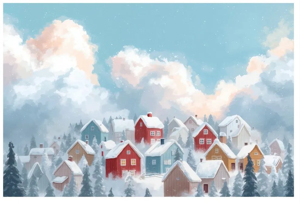 Obraz vianočná krajina s útulnými domčekmi