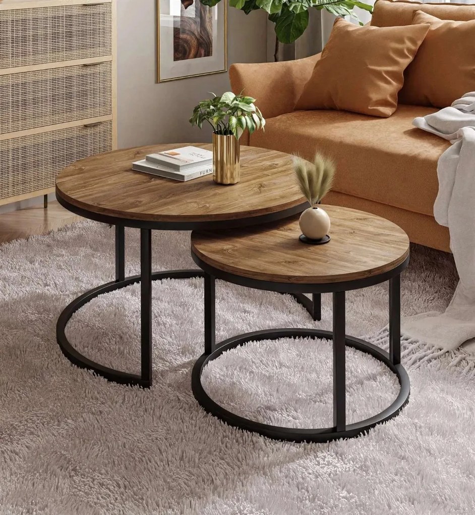 OKRÚHLY KONFERENČNÝ STOLÍK LEONARDO 2 v 1 DUB STIRLING + ČIERNY PODSTAVEC