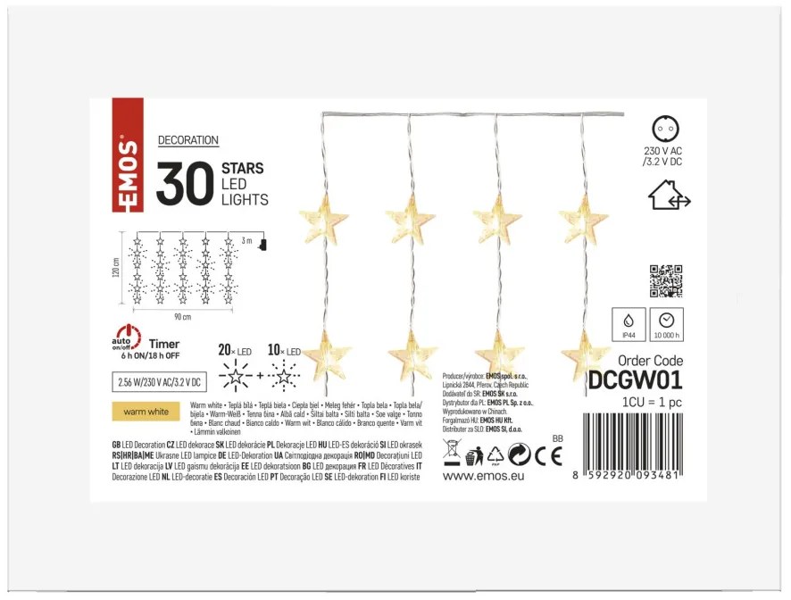 LED vianočný záves Hviezdy, 120x90 cm