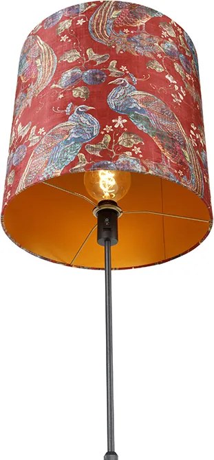 Stojaca lampa čierna tienidlo s motívom páva červené 40 cm - Parte