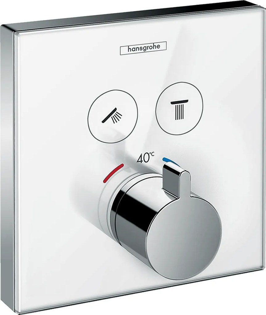 Hansgrohe Shower Select Glass, termostatická batéria pod omietku na 2 spotrebiče, biela/chrómová, HAN-15738400