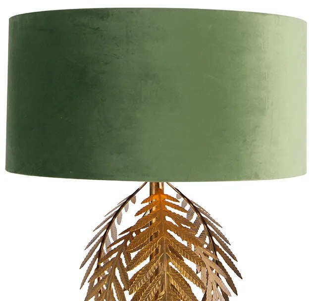 Stojaca lampa zlatá 145 cm s zamatovým tienidlom zelená 50 cm - Botanica