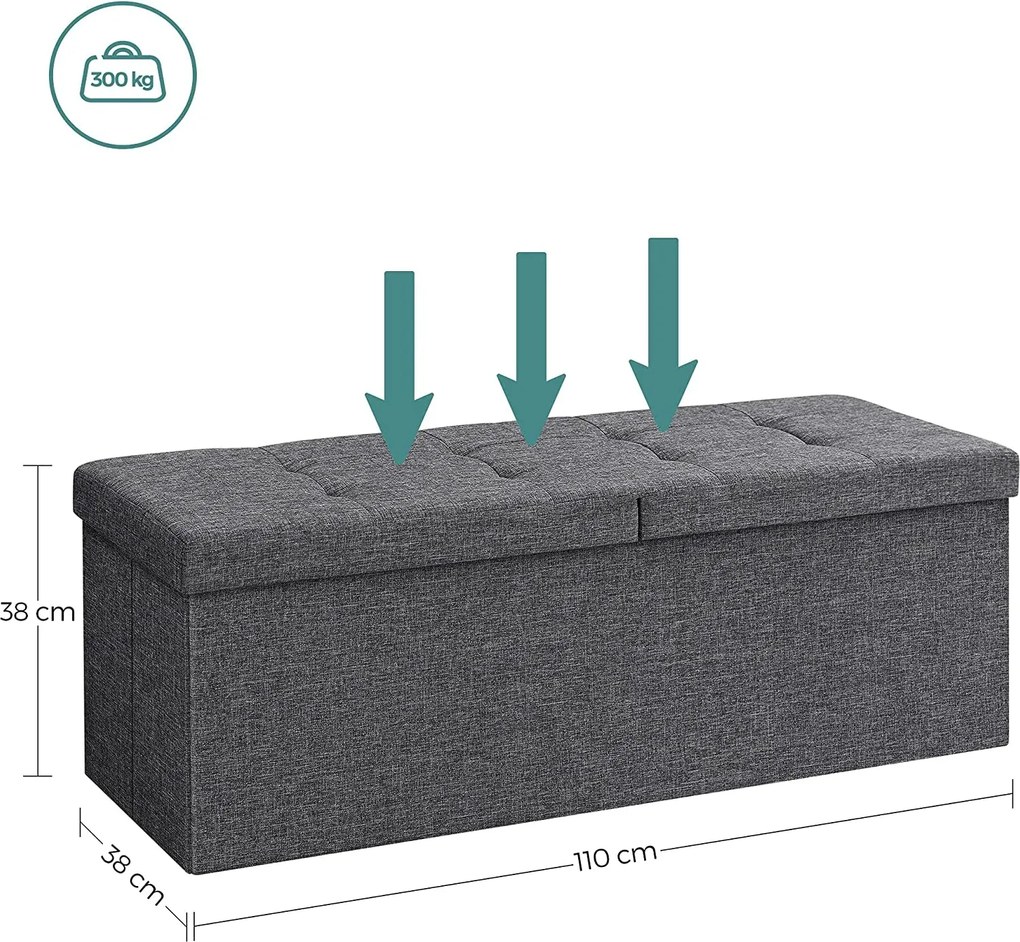 Taburetka 120 L, skladacia úložná lavica, nosnosť 300 kg, tmavosivá
