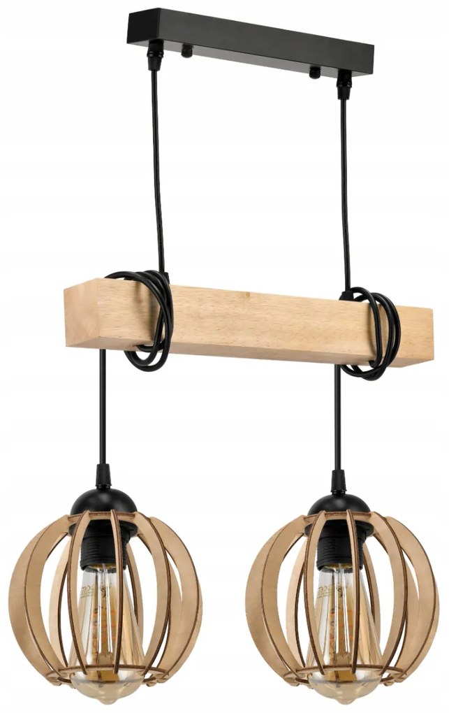 BERGE Závesné stropné svietidlo LED drevený trám 2xE27 Wooden Ball Luster