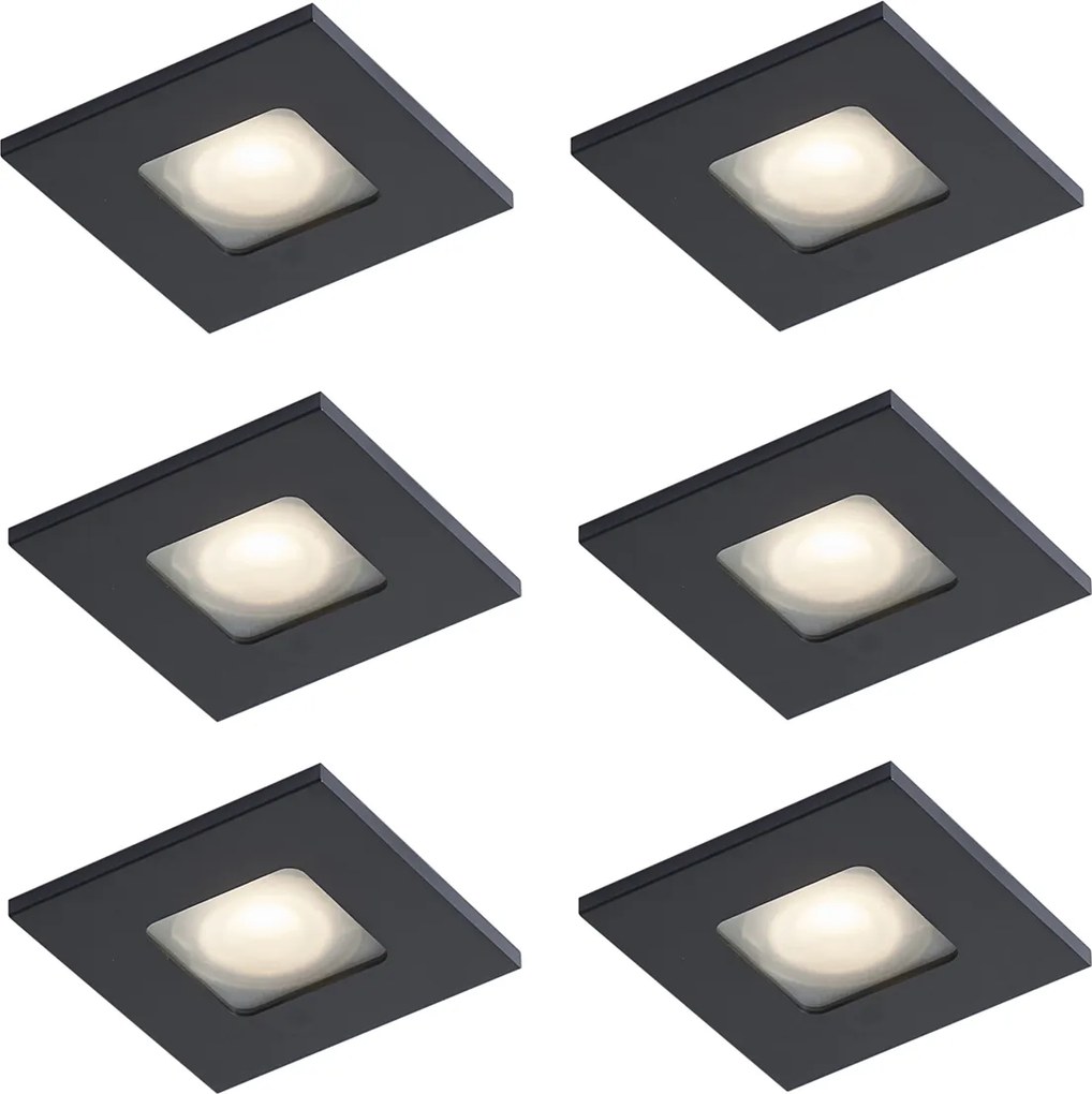 Sada 6 moderných zapustených bodových svetiel čierna otočná a naklápacia IP44 - Qure