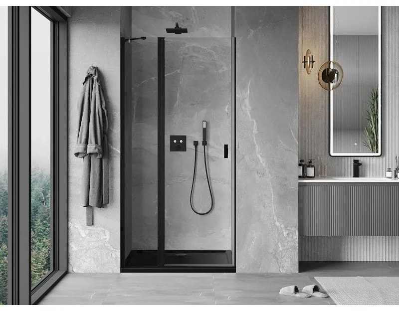 Mexen MIST, 1-krídlové sprchové dvere (1d+1s) 75x200 cm, 6mm číre sklo, čierny profil, 8A4-075-000-70-00