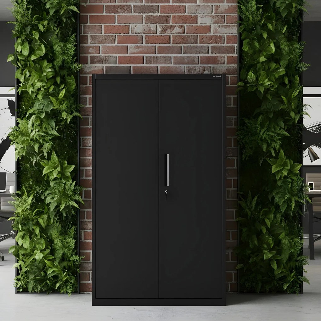 Kovová modulárna multifunkčná skriňa na podstavci čierna MEGAN 1600 x 900 x 400 mm