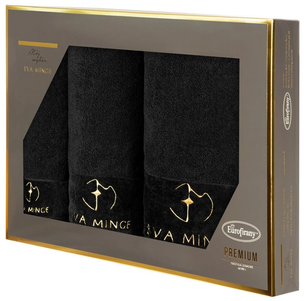 FROTÉ UTERÁK EVA MINGE GAJA SADA 1KS 30X50 CM, 1KS 50X90 CM, 1KS 70X140 CM ČIERNA