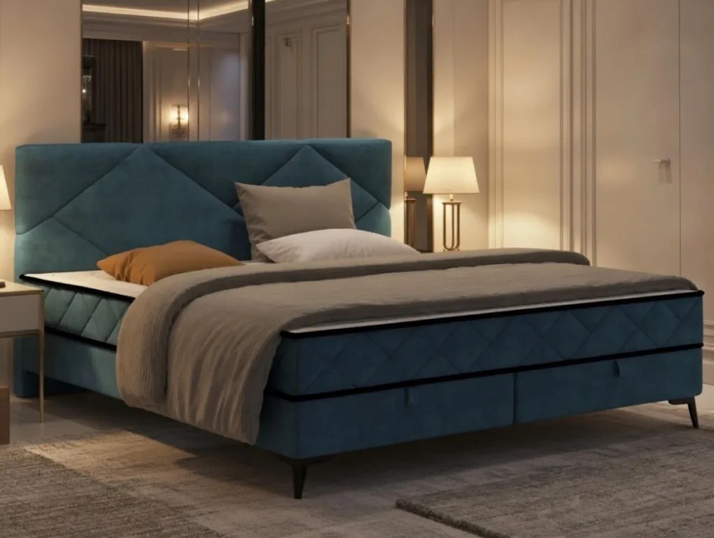 Posteľ Parana 160x200 cm, modrá aqua zamatová látka