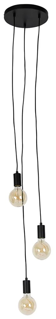 Priemyselné závesné svietidlo čierne 3-svetlo - Facil