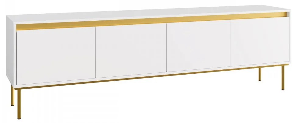 TV stolík/skrinka Gllane 4D, Farby: biela / biela + zlatá