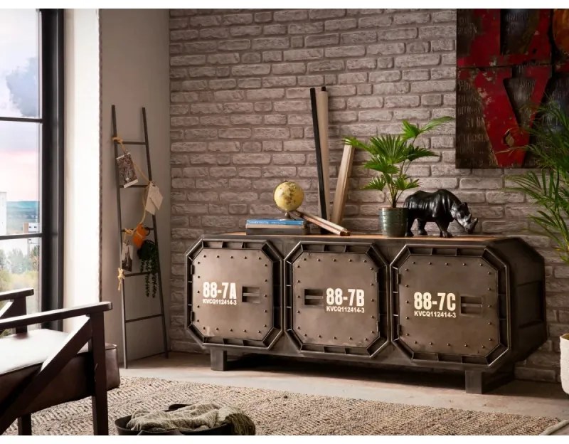 furniture-nabytek.cz - Masívny príborník Barkley z kovu, šedý – 180×50×70 cm