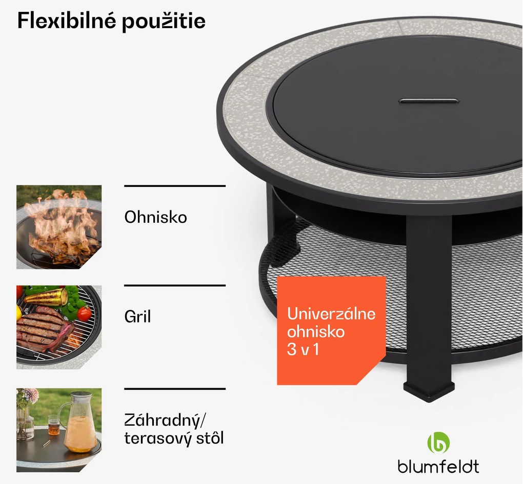 Blumfeldt Merano Circolo 3 v 1, ohnisko s funkciou grilu, dá sa použiť ako stôl, priemer 87 cm