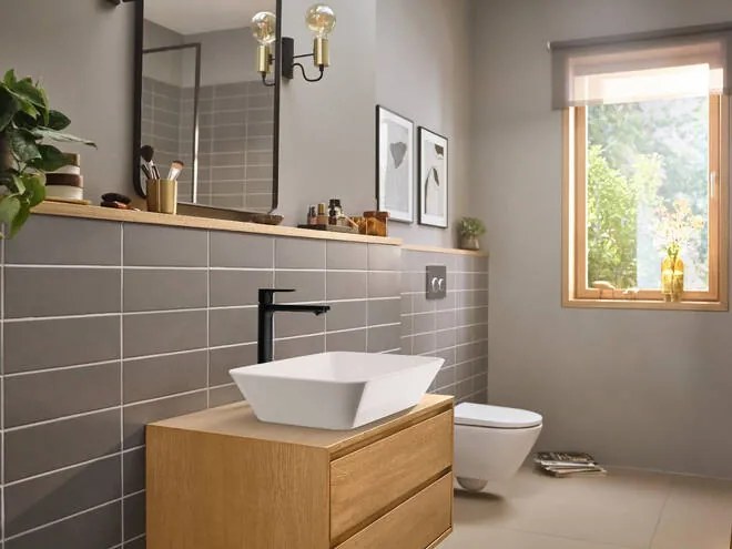 Hansgrohe Rebris E, vysoká umývadlová batéria 240 s odtokovou súpravou s tiahlom, CoolStart, EcoSmart, čierna matná, 72591670