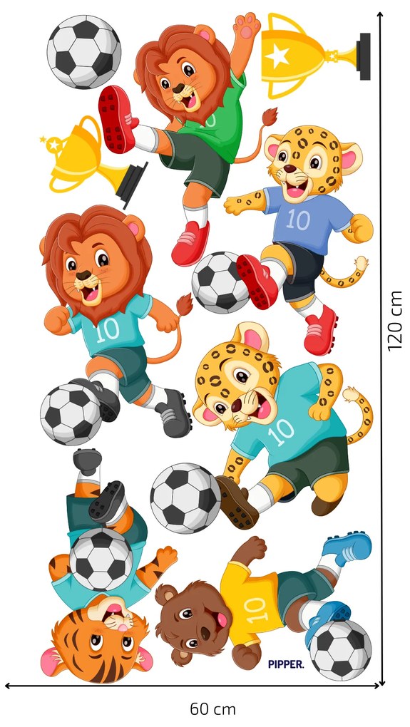 PIPPER. Textilná nálepka na stenu "Zvieratká futbalisti"