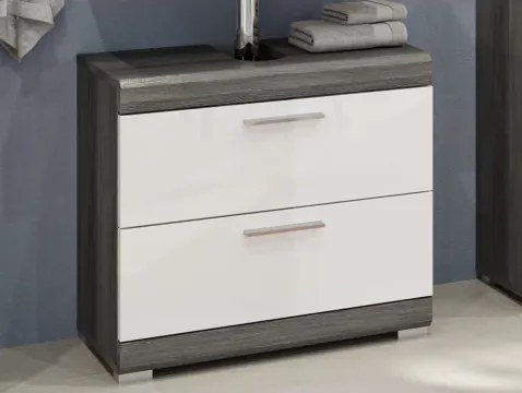 Kúpeľňová skrinka pod umývadlo Scout, šedý dub/biela lesk%