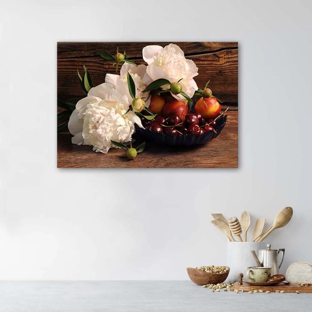 Obraz na plátně Zátiší Ovoce Květiny - 100x70 cm