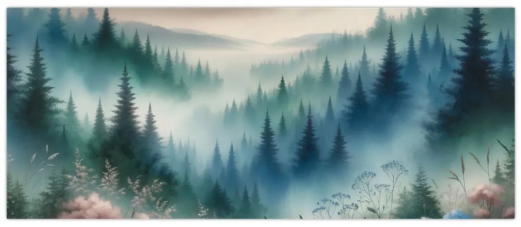 Obraz - Lesná krajina s hmlou (120x50 cm)