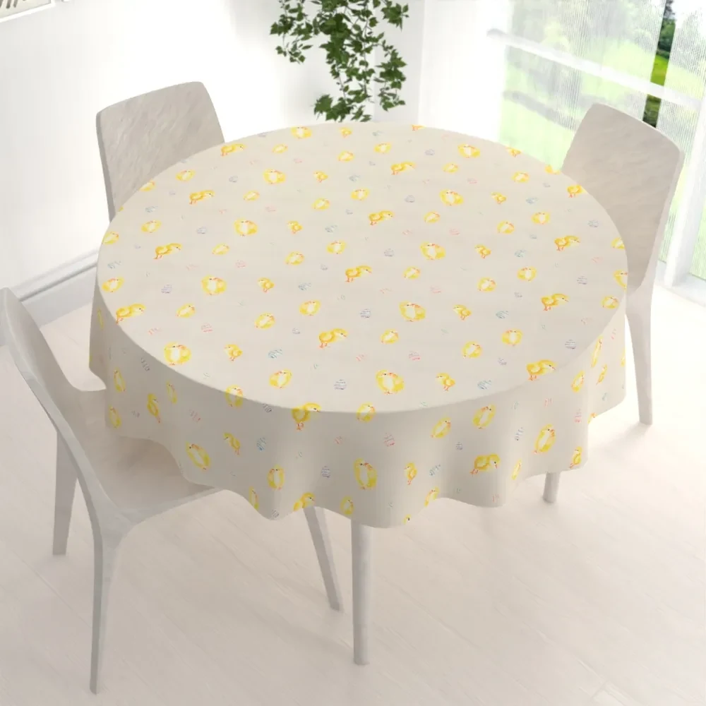 Biante Veľkonočný teflónový okrúhly obrus TF-074 Kuriatka a kraslice na béžovom Ø 80 cm
