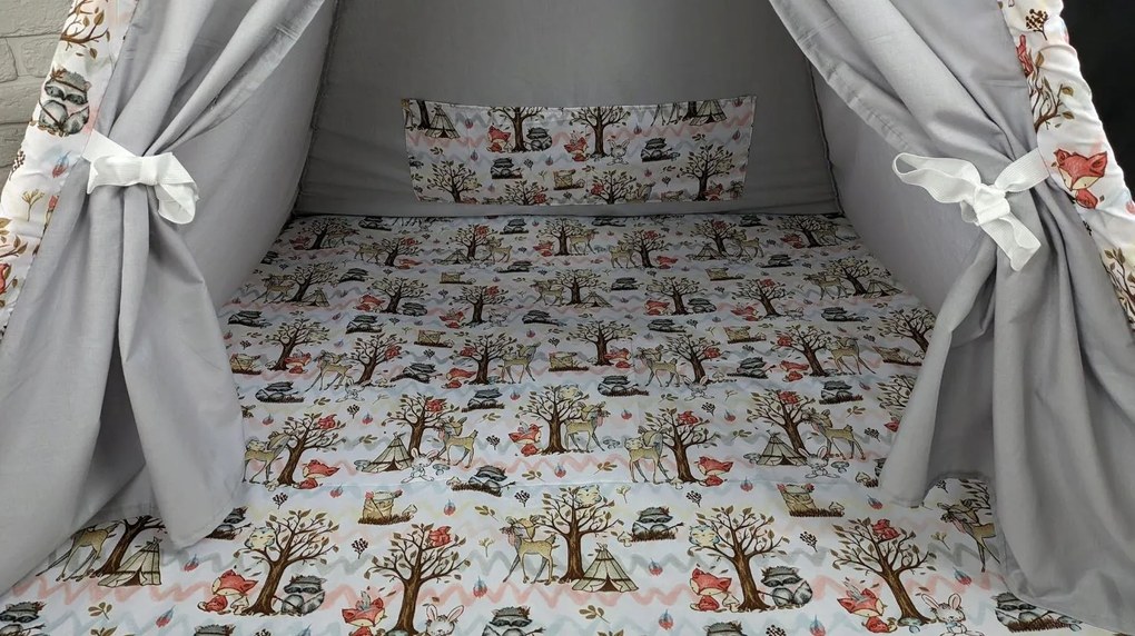 Detský stan TEEPEE (TÝPIE) ANIMALS s doplnkami - LES - šedý