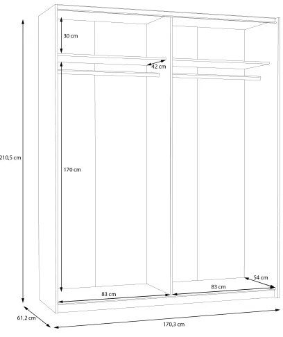 Šatníková skriňa KARO 170x210 cm biela