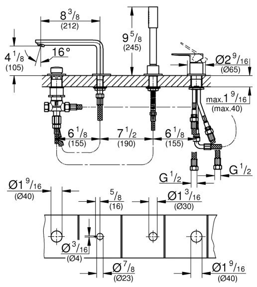 GROHE 19577001 - Vaňová štvorotvorová kombinácia LINEARE lesklý chróm