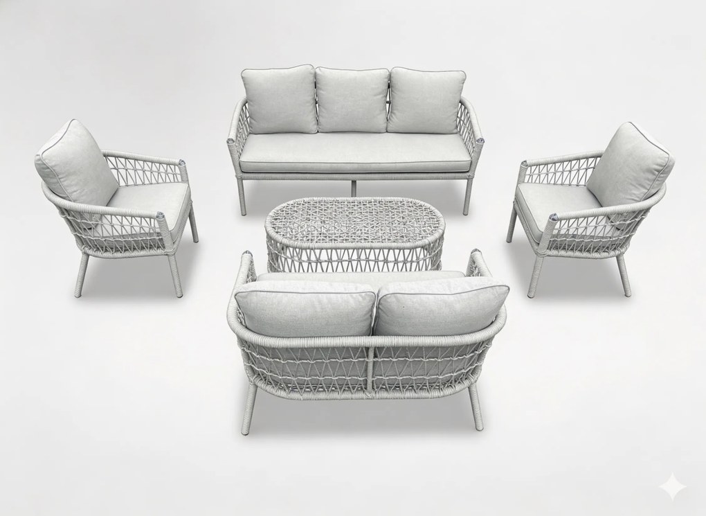 Garden Line ZÁHRADNÝ NÁBYTOK (2 SOFY + 2 KRESLÁ + STÔL) ŠEDÁ + ŠEDÉ VANKÚŠE *9439