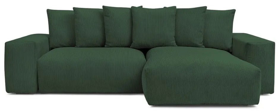 Zelená menčestrová rozkladacia/s úložným priestorom rohová pohovka Voltaire – Bobochic Paris