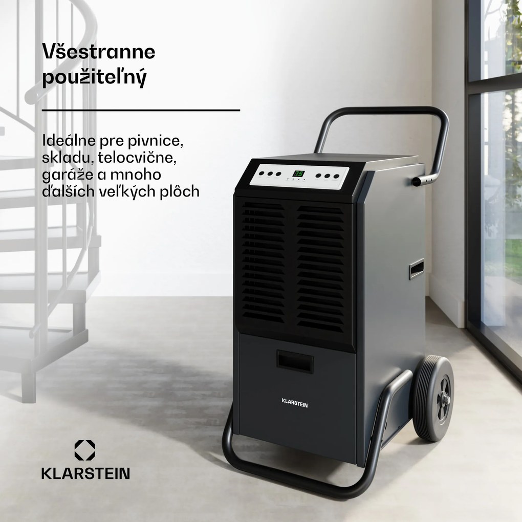 Klarstein DuraDry 70L odvlhčovač vzduchu, 70 l/deň, 60-100 m², nehrdzavejúca oceľ, mobilný, 450 m³/h