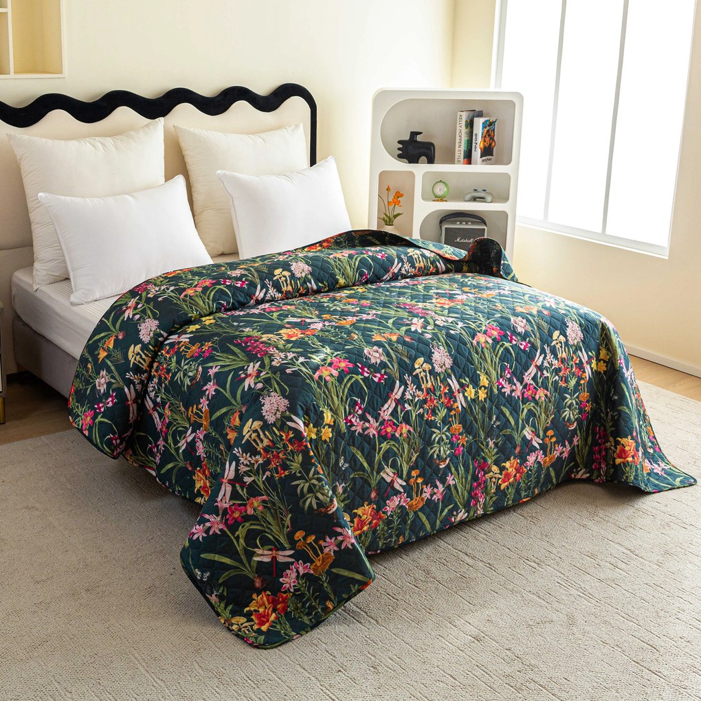 Prehoz na posteľ MYSTIC GARDEN tmavozelený Rozmer: 170 x 210 cm