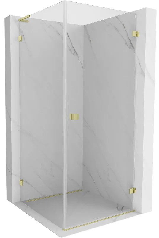Mexen Lunar-B L výklopný sprchový kút pravý 80 x 80 cm, číre sklo, zlatá matná, 832L-080-080-55-00-P