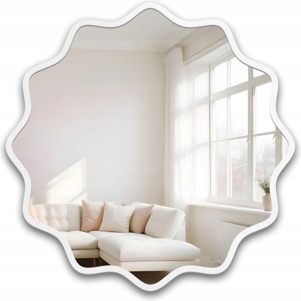 Nástenné zrkadlo Aquarelle Naya v bielom vlnitom ráme Mdf Fi 190 cm