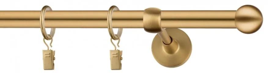 Dekorstudio Garniža jednoradová Guľa zlatá 19mm Dĺžka: 120cm, Typ uchytenia: Držiak otvorený, Typ príslušenstva: Krúžky tiché so štipcami