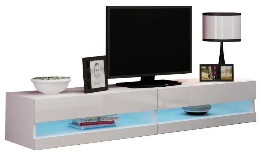 TV skrinka Zigo New 180, Osvetlenie: osvetlenie LED modré, Farby: biela / biely lesk