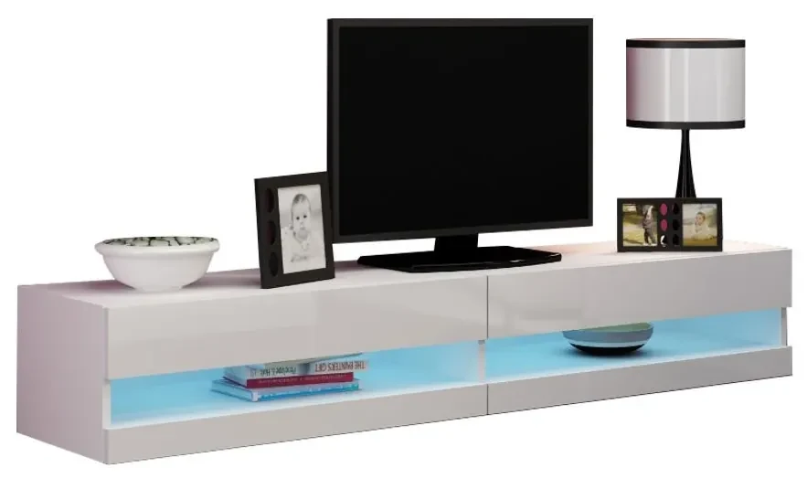 TV skrinka Zigo New 180, Osvetlenie: osvetlenie LED modré, Farby: šedý / šedý lesk