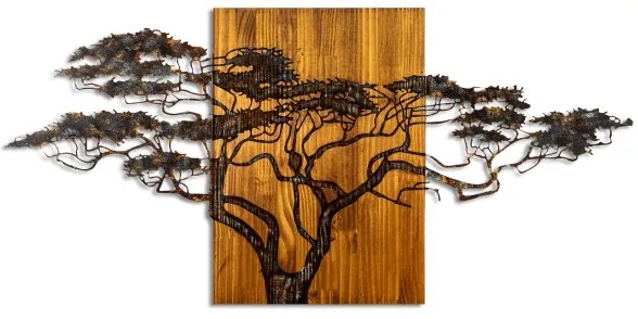 Nástenná dekorácia 144x70 cm strom drevo/kov