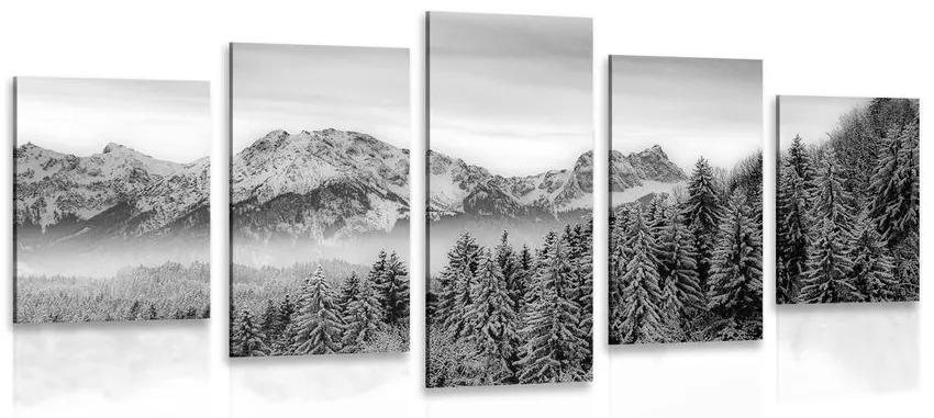 5-dielny obraz zamrznuté hory v čiernobielom prevedení Varianta: 100x50