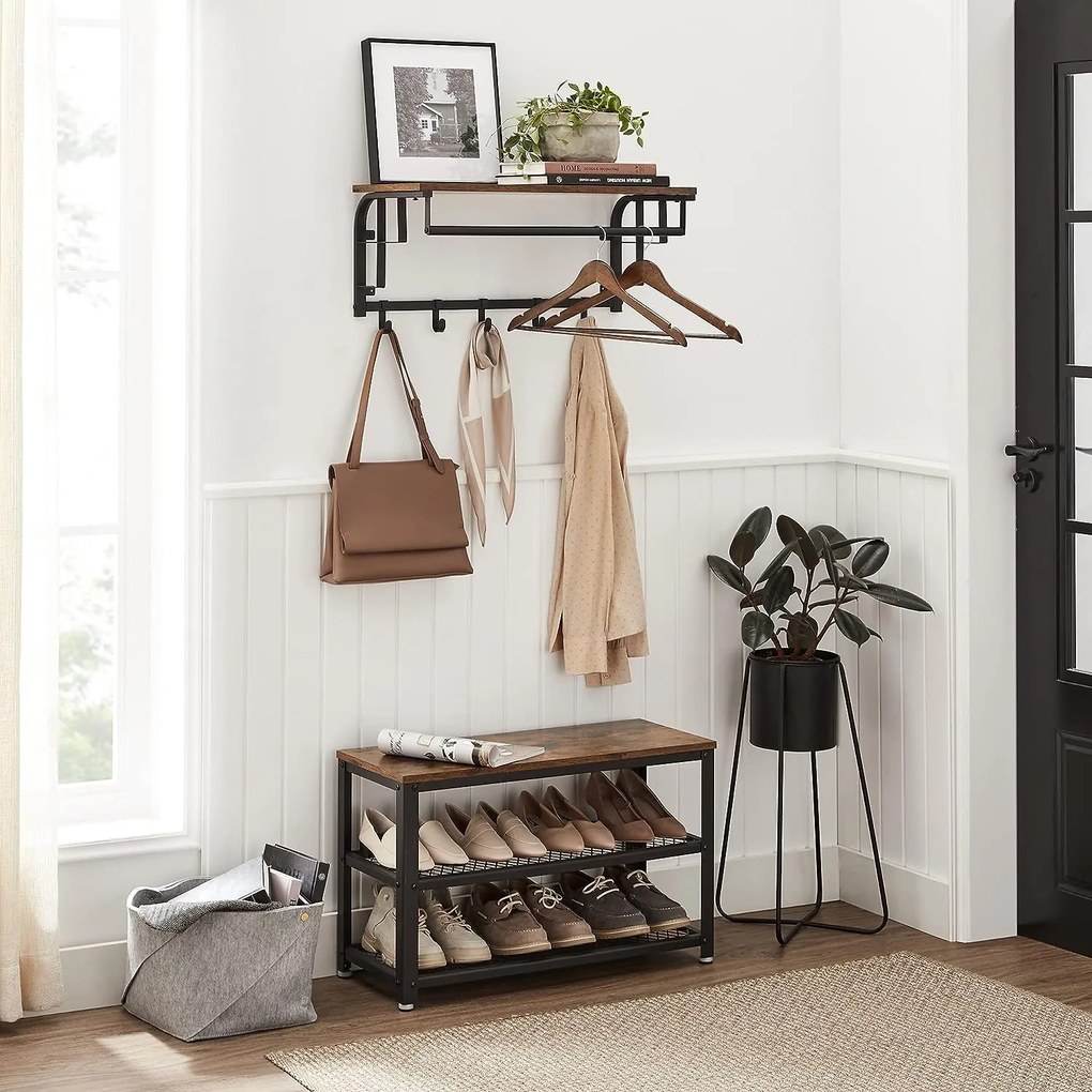 Vešiak na stenu HENRY, 66x30x27cm, čierna/hnedá Vasagle