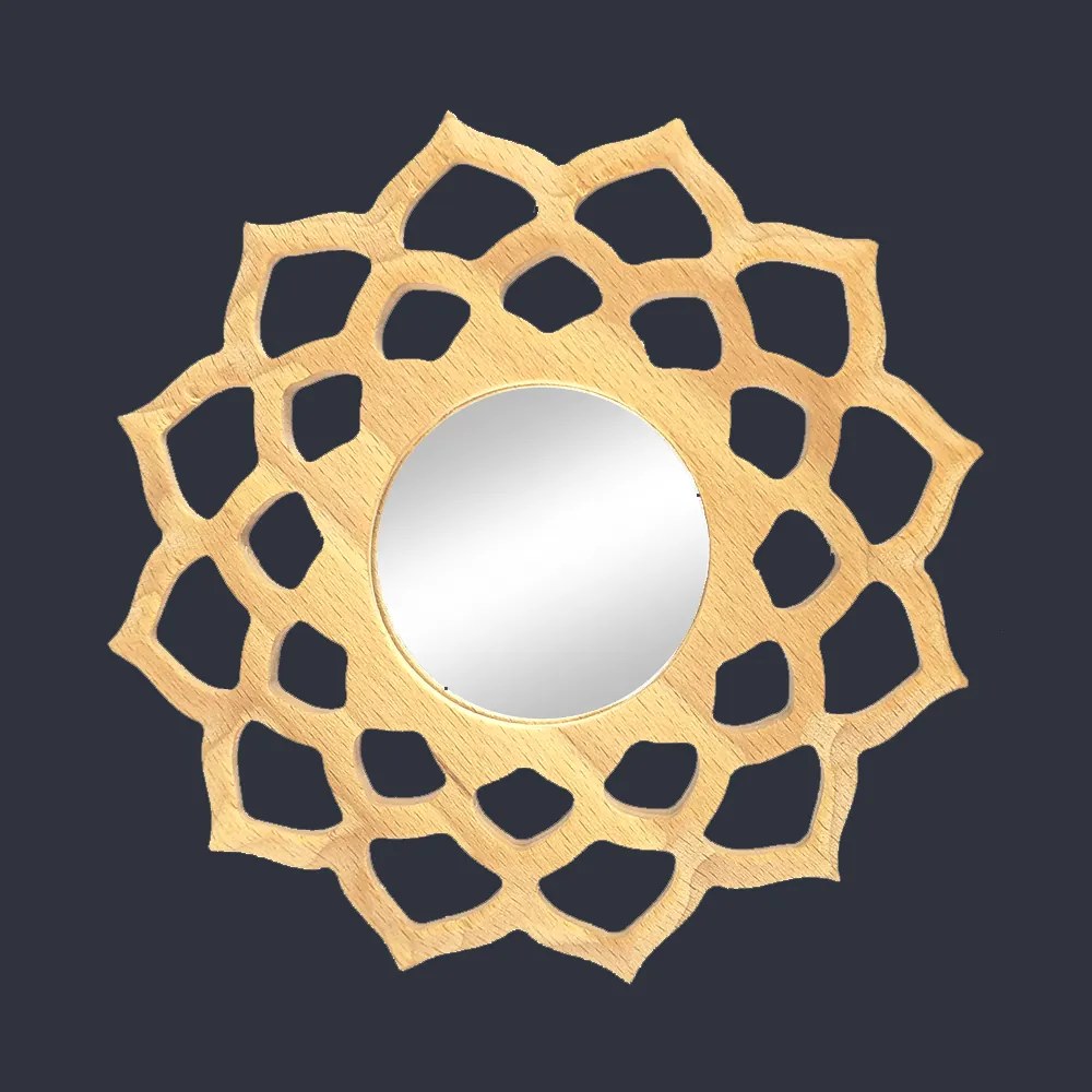 AMADEA Drevené zrkadlo v tvare mandaly, masívne drevo, priemer 15 cm
