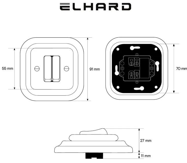 Elhard Štvorcový keramický vypínač s kolískou č.5, čierny KV1305B
