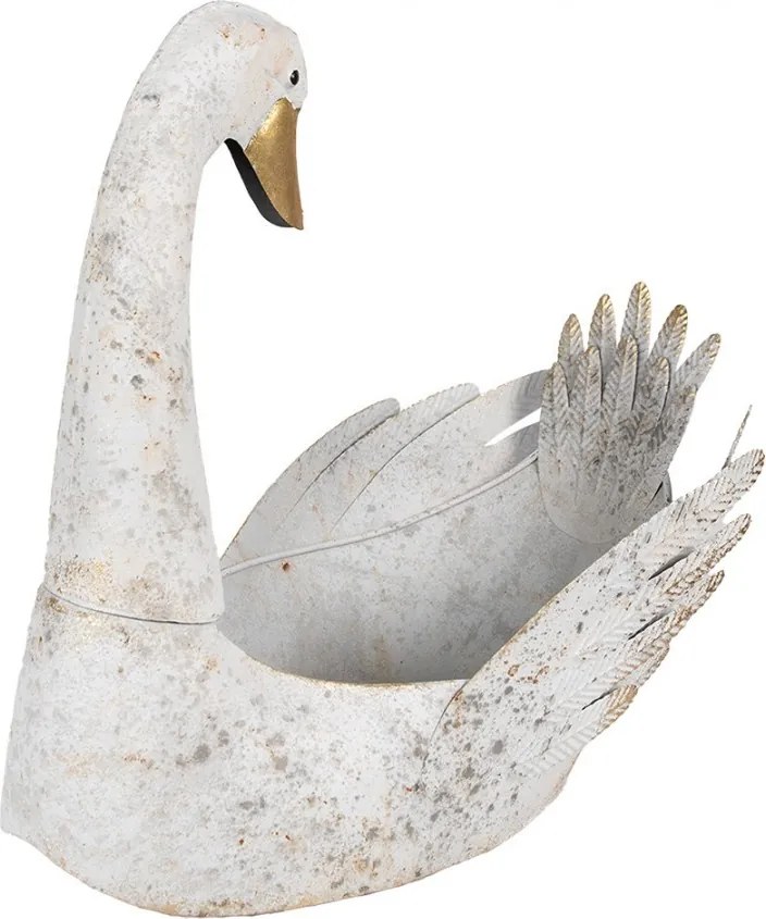 Biela antik kovová dekorácia / květináč Labuť - 44*26*43 cm