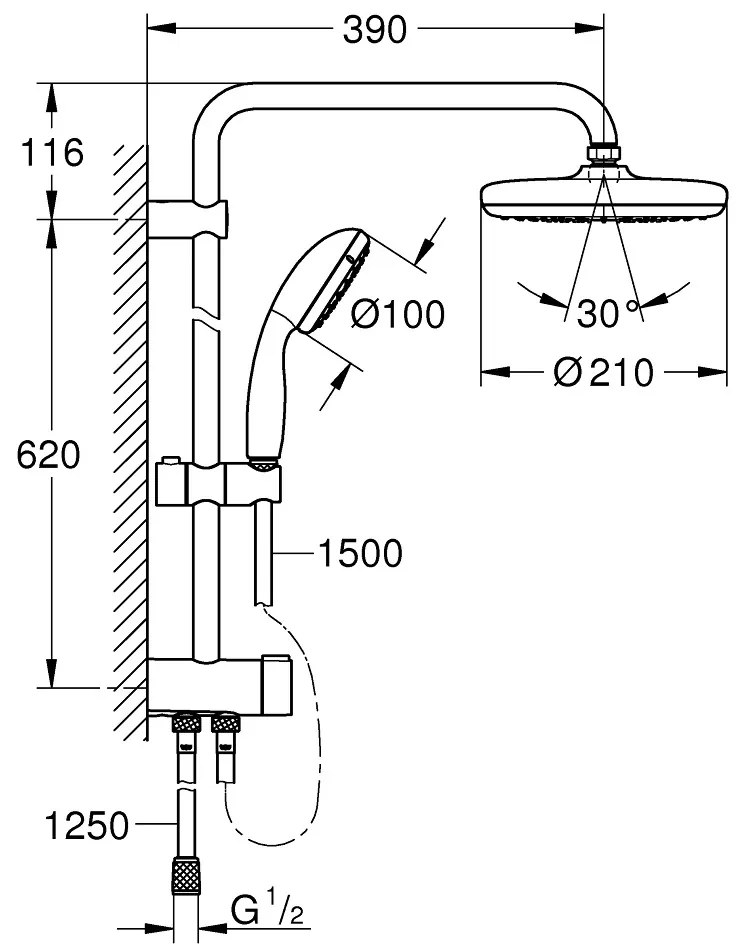 GROHE GROHE Vitalio Start System 210 - Sprchový systém s prepínačom, chróm 26382001