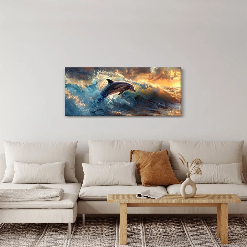 Obraz - Delfín, ilustrácie (120x50 cm)