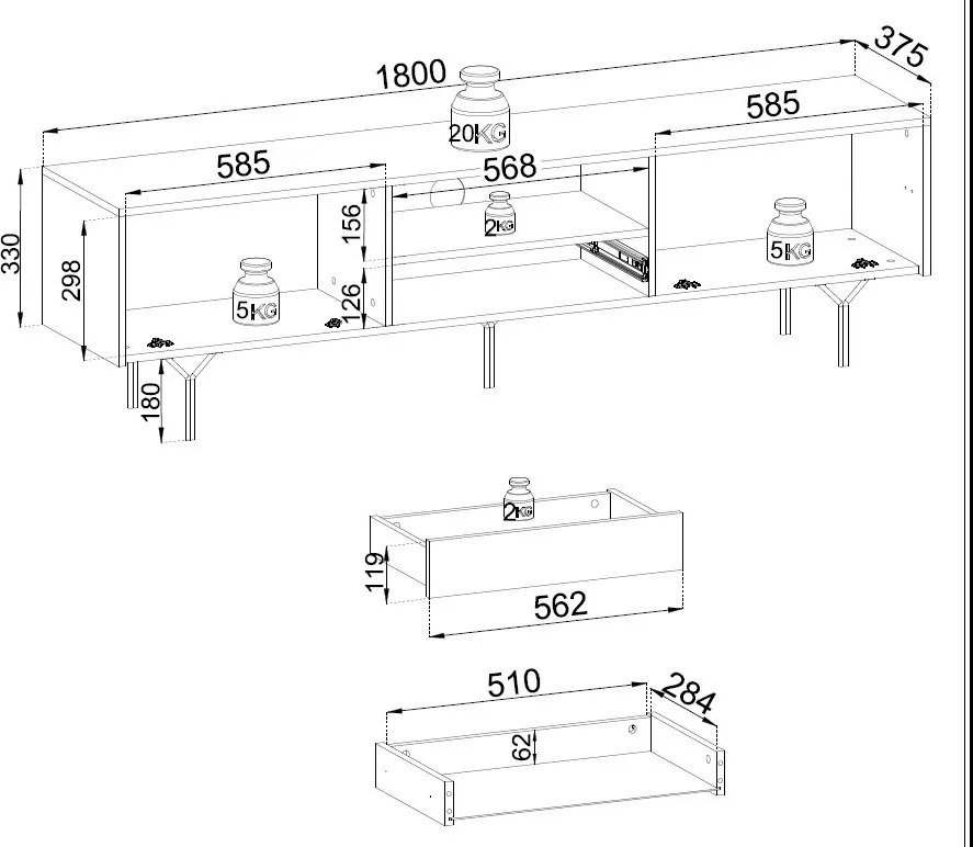 Široká TV skrinka Raven, čierna
